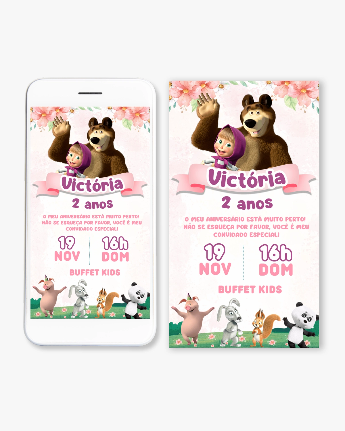 Convite Digital Masha e o Urso