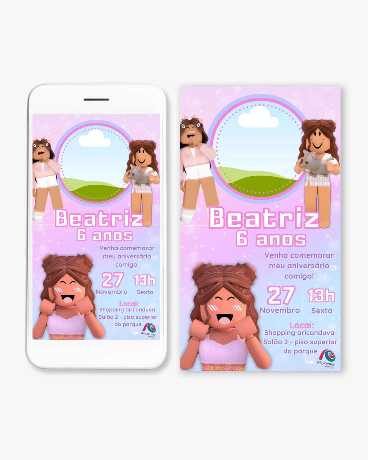 Convite Digital Roblox Rosa