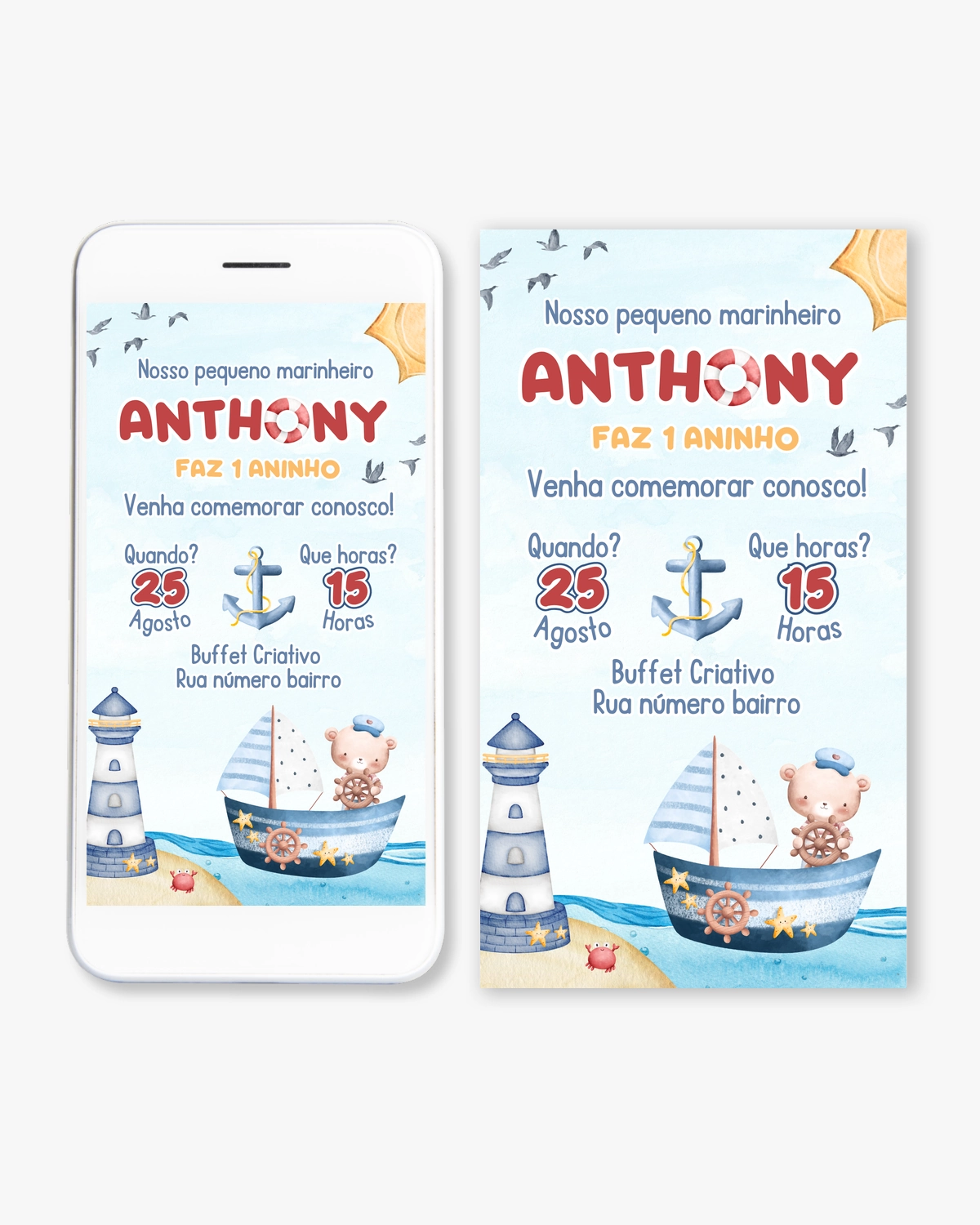 Convite Digital Ursinho Marinheiro