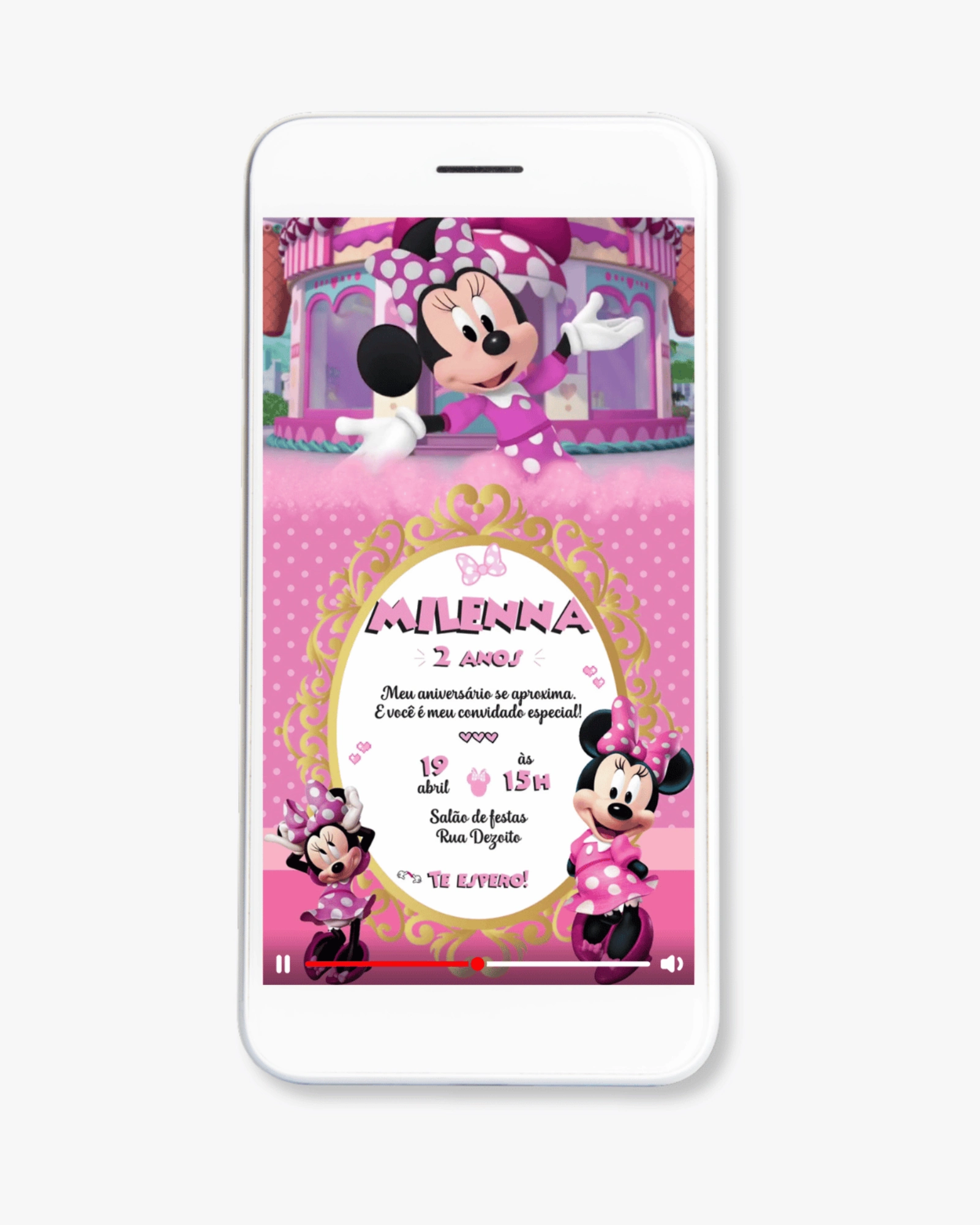 Convite Digital com Vídeo Minnie