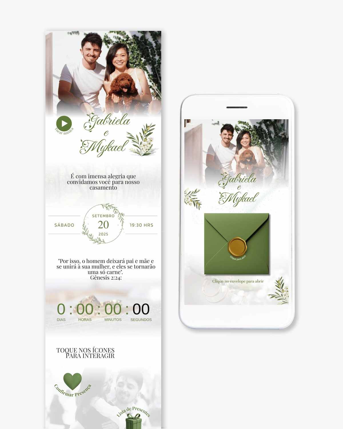 Convite Interativo Estendido Casamento Verde Oliva