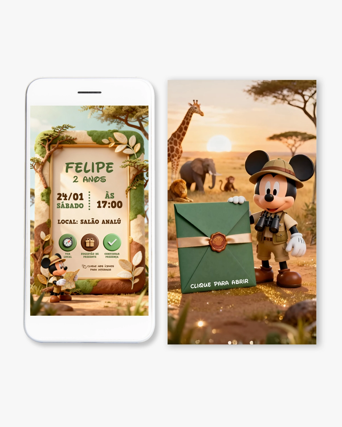 Convite Interativo com Narração Mickey Safari